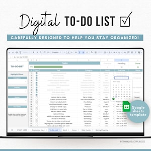 To-Do List - Task Planner Spreadsheet - Google Sheets Template - Task Tracker, To Do List, Digital Task List, Productivity, Digital Planner