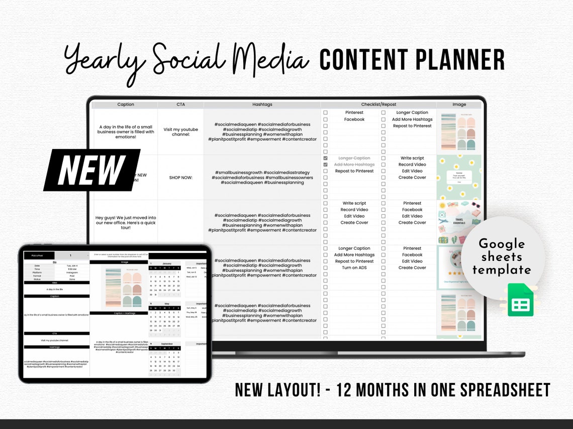 Content Planner Google Sheets Social Media Content Calendar - Etsy