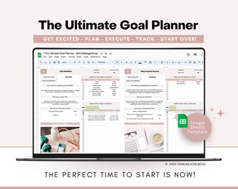 Digital Goal Planner, Google Sheets Template, Goal Tracker Spreadsheet Productivity Planner Undated Goal Setting Planner