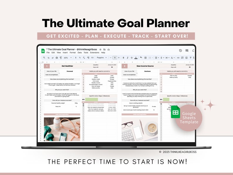 Digital Goal Planner, Google Sheets Template, Goal Tracker Spreadsheet Productivity Planner Undated Goal Setting Planner zdjęcie 1