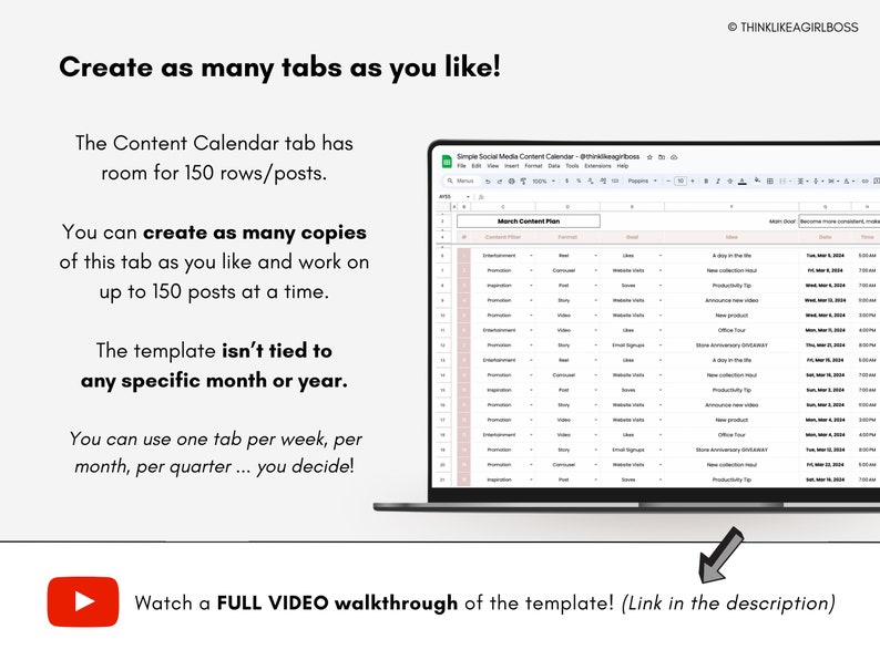 Social Media Content Calendar Marketing Planner Simple Content Calendar Template Social Media Marketing Planner Google Sheets Spreadsheet image 9