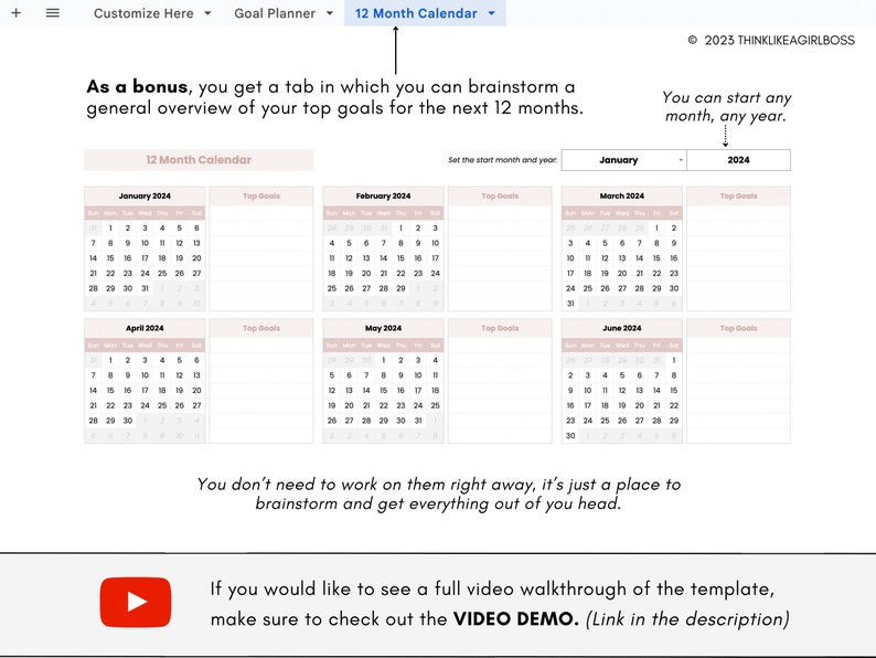 Planificador de objetivos digitales, plantilla de Google Sheets, Planificador de productividad de hoja de cálculo de seguimiento de objetivos Planificador de establecimiento de objetivos sin fecha imagen 9