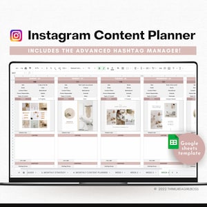 Instagram Content Planner Google Sheets, Instagram Content Calendar, Instagram Marketing Planner, Editable and Customizable, Instant access image 1