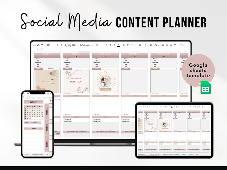 Content Planner Google Sheets, Social Media Content Calendar, Social Media Marketing Planner, Editable and Customizable, Instant access 