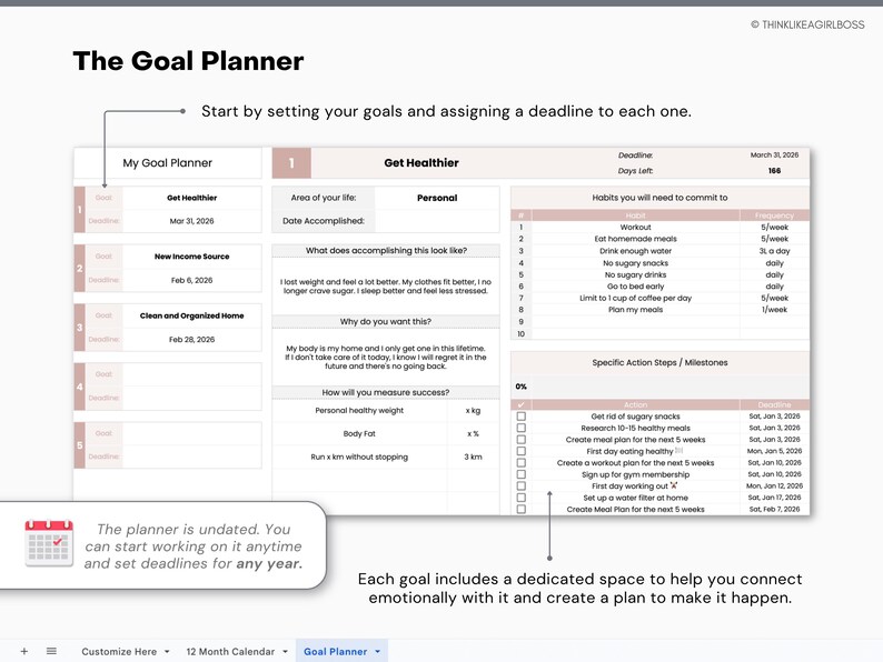 Goal Planner Google Sheets Template Simple Goal Tracker Spreadsheet ...