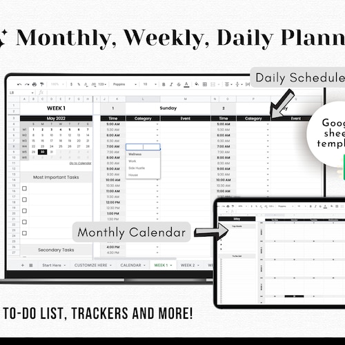 Digital to Do List Productivity Planner Google Sheets Etsy