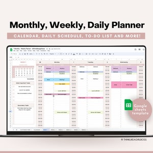 Google Spreadsheets-takenlijst, ongedateerde weekplanner, maandkalender, sjabloon dagelijkse planning, takentracker, takenlijst, takenlijst, bewerkbaar