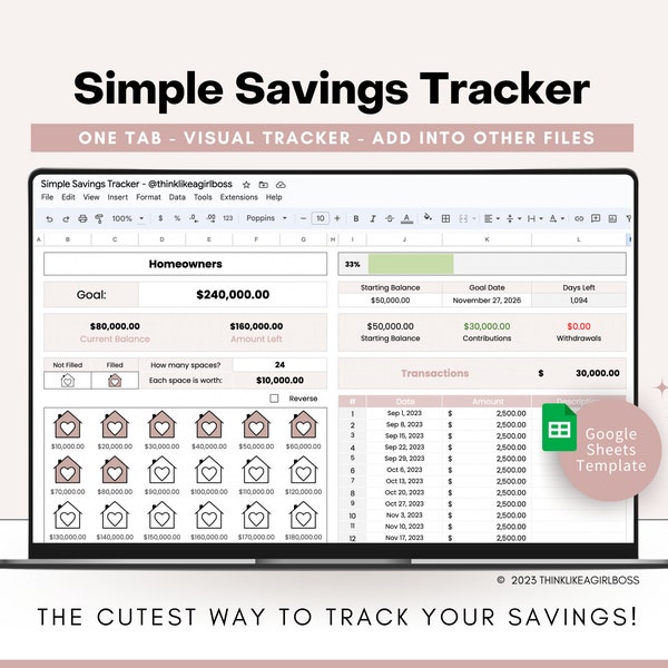 Savings Tracker Template Money Savings Challenge Tracker Cash Savings Goal Tracker Personal Finance Planner Google Sheets Spreadsheet