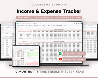 12 Month Income and Expense Tracker Undated Google Sheets Spreadsheet Template