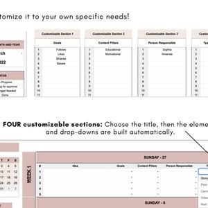 Instagram Content Planner Google Sheets, Instagram Content Calendar, Instagram Marketing Planner, Editable and Customizable, Instant access image 2