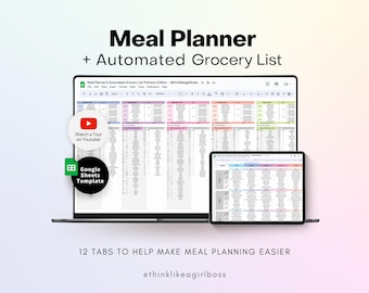 Meal Planner and Automated Grocery List Google Sheets Spreadsheet Template