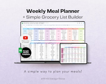 Weekly Meal Planner & Grocery List: Google Sheets Template (Digital Download)