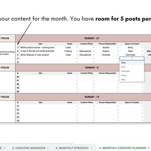 Instagram Content Planner Google Sheets, Instagram Content Calendar, Instagram Marketing Planner, Editable and Customizable, Instant access image 3