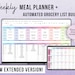 Weekly Meal Planner and Grocery List Google Sheets Digital Template | Food Prep | Colorful Weekly and Monthly Meal Plan | Dinner Planner 