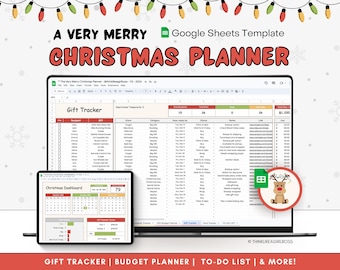 Weihnachtsgeschenk Budget Tabelle, Geschenk Tracker Haushaltsplaner Ausgaben Tracker, Urlaubsplaner, Weihnachtsveranstalter, Google Sheets Vorlage