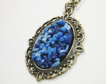 Hand Embroidered Romantic Forget-Me-Not Pendant