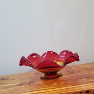 Perfect Condition BLENKO 6840 VTG Bowl Large Amberina Heavy w/Blenko Sticker | Unique Valentine&#39;s Gift | Red Glass