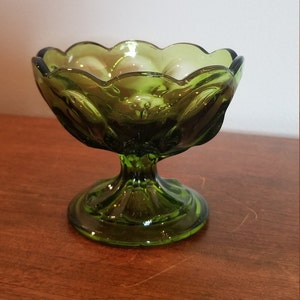 Vintage Anchor Hocking Compote Bowl | Green Glass | Candy Dish