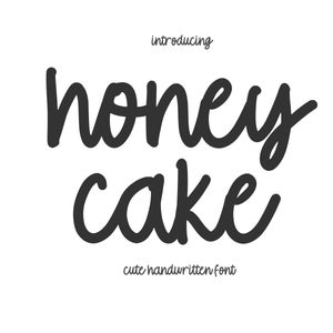Può includere: Uno sfondo bianco con le parole "introducing" e "honey cake" in un carattere scritto a mano. Sotto, viene visualizzato il testo "cute handwritten font".