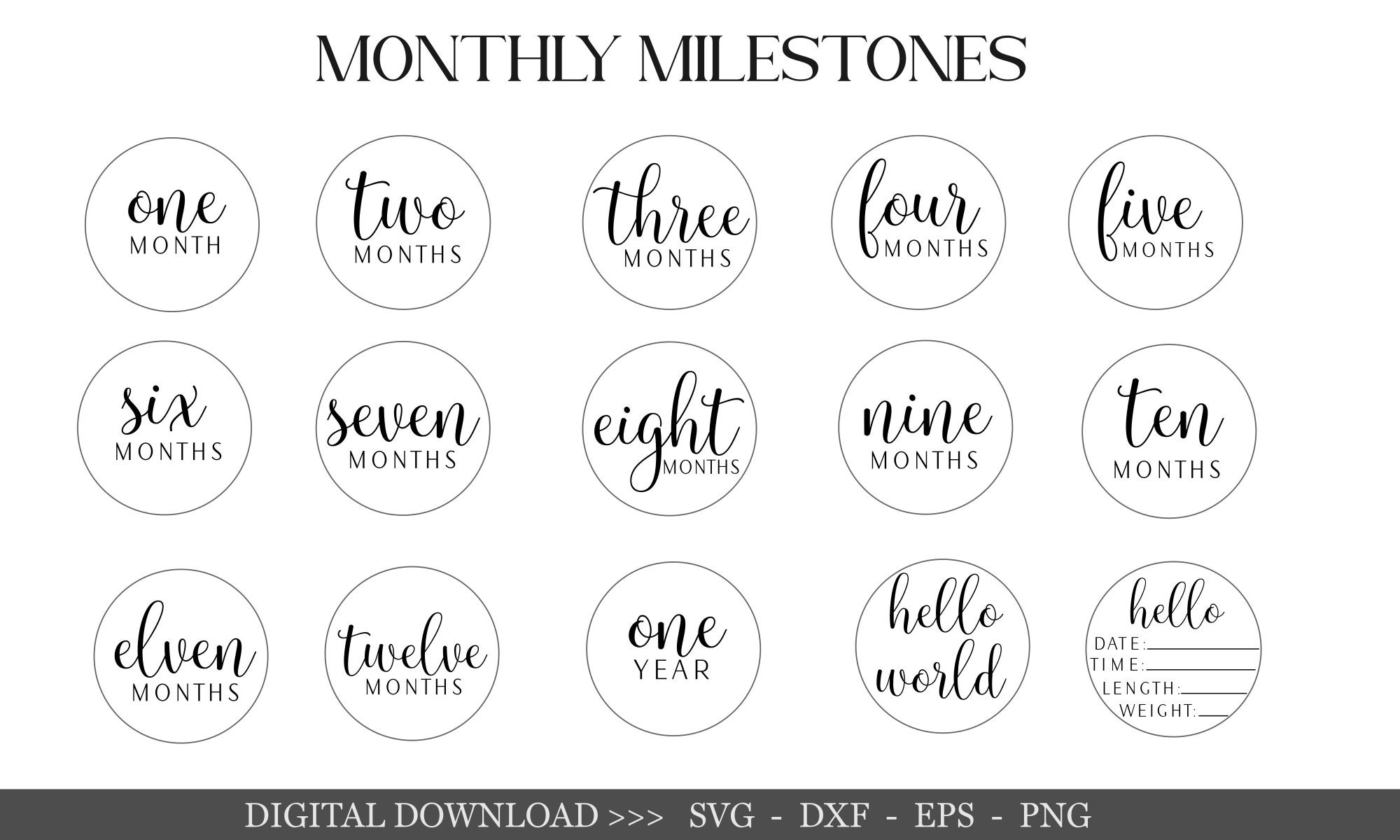 Baby Monthly Milestone Rounds SVG Bundle: Laser Cut Files (digital ...