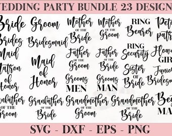 Bridal Party Svg Bundle, Wedding Svg Bundle, Bride Svg, Bridesmaid, Bride, Groom, Mr and Mrs Svg, Maid of Honor, Engagement Party svg files