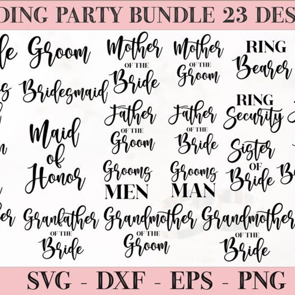 Bridal Party Svg Bundle, Wedding Svg Bundle, Bride Svg, Bridesmaid, Bride, Groom, Mr and Mrs Svg, Maid of Honor, Engagement Party svg files