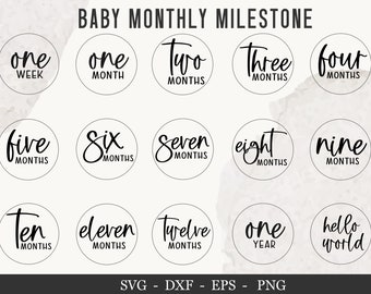 Baby Monthly Milestone svg , Baby Monthly Milestone Rounds SVG ,Glowforge Cricut Shilouette, Monthly Milestone for Baby Svg ,Hello world svg