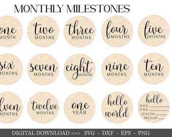 Baby Monthly Milestone Rounds SVG Bundle: Laser Cut Files (Digital Download)