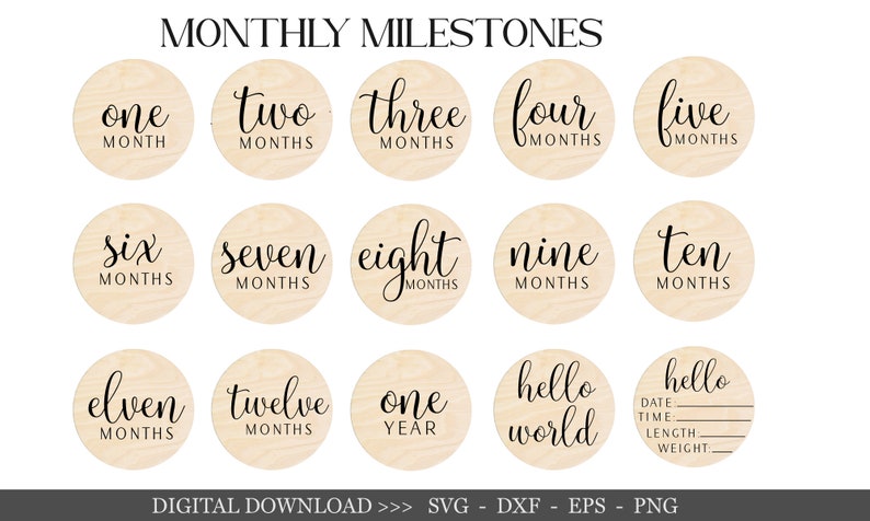 Baby Monthly Milestone Rounds SVG Bundle: Laser Cut Files (digital ...