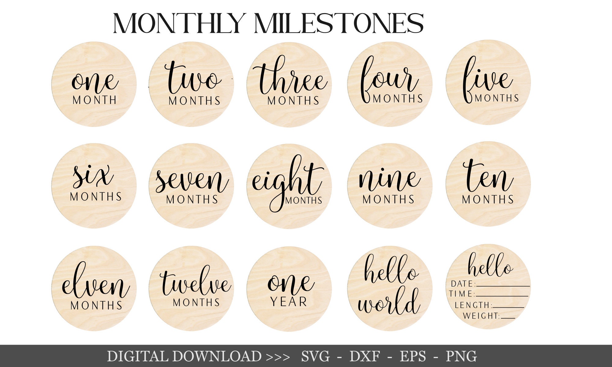 Baby Monthly Milestone Rounds SVG Bundle: Laser Cut Files (digital ...