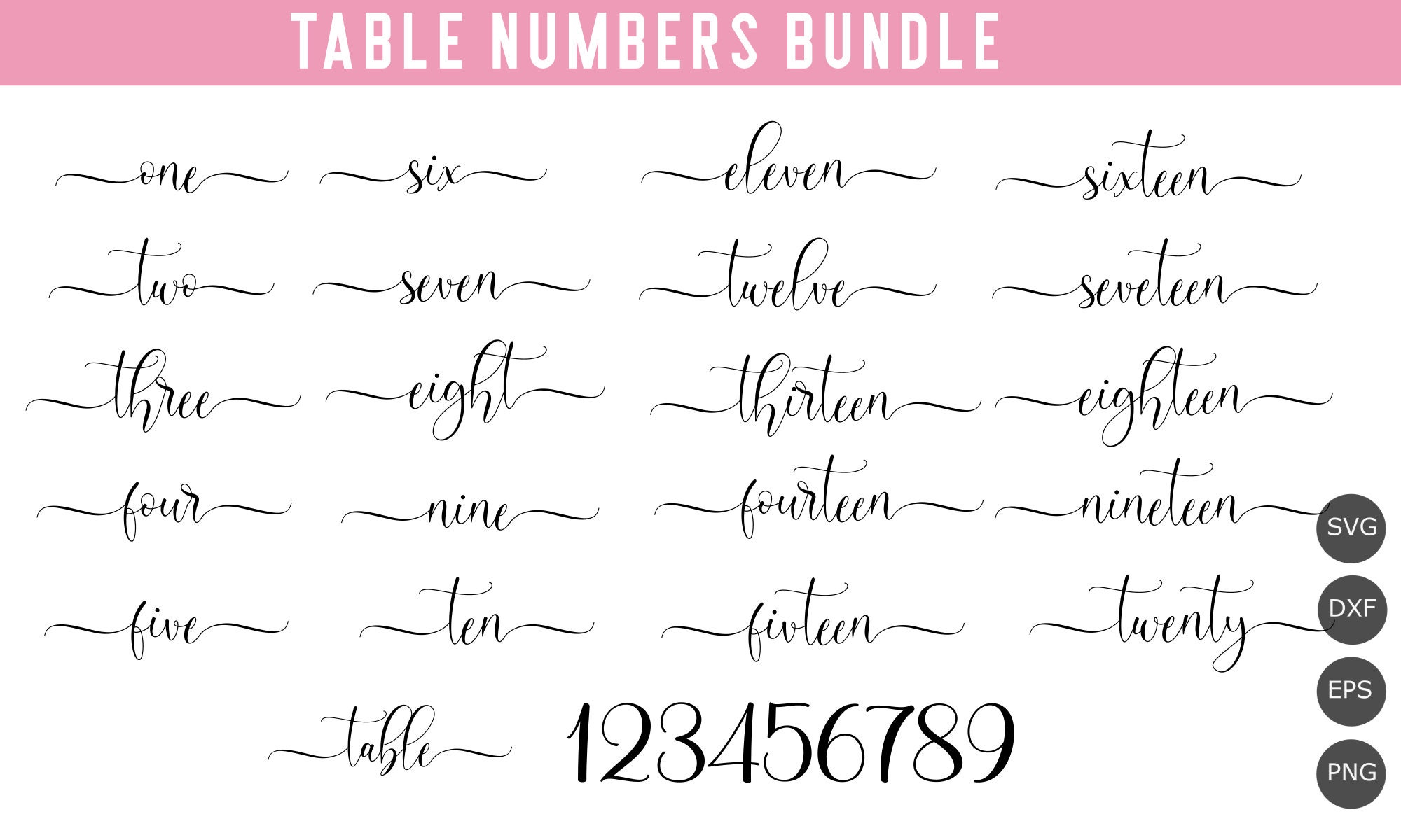 Wedding Table Numbers SVG Bundle: Elegant Calligraphy (Digital Files)
