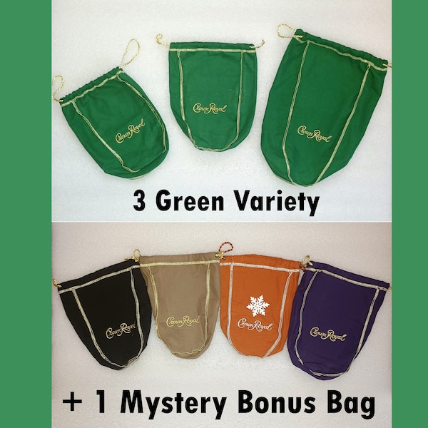 Green Crown Royal Bags Variety Pack + Bonus Mystery bag - 750 ML, 1 L, 1.75 L