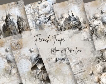 Carta da giornale vittoriana francese - Pagine per album di ritagli color tortora (download digitale)