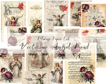 Effimere di angeli di Natale d'epoca, spartiti musicali vittoriani, documenti contabili di rose, download digitale del diario delle vacanze