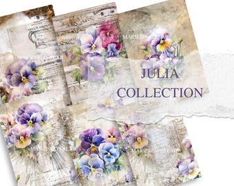 Julia Collection Junk Journal Paper – Album di ritagli floreale vittoriano (download digitale)