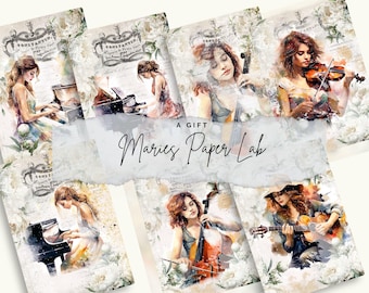 DONNE, Ritratti, Materiale effimero stampabile, Abbellimenti, Biglietti di diario, Diario spazzatura, Carta digitale, Lavori di carta