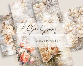 Carta da giornale con motivi floreali primaverili – Scrapbooking vittoriano, carta stampabile (download digitale)