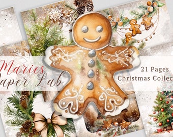 Confezione di carta natalizia vintage, materiale effimero per diario shabby chic (download digitale)