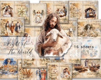 Luce del Mondo Natività Digital Papers Pagine del diario di Natale Set stampabile di inni d'epoca