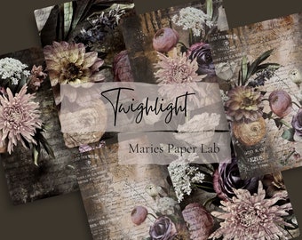 Twilight Junk Journal Papers – Carta digitale floreale vittoriana (download digitale)