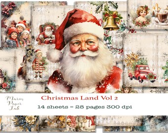 Christmas Land Vol 2 Vintage Santa Printable Papers Holiday Angels Retro Christmas Junk Journal