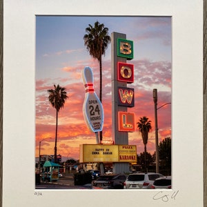 Linbrook Bowl Neon Sign Print - 8x10 (Matted to 11x14) - Iconic Anaheim Bowling Alley - Signed and Numbered