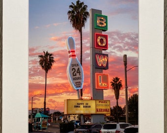 Linbrook Bowl Neon Sign | Anaheim California | Vintage Bowling Alley Print | 8x10 Matted to 11x14 | Signed & Numbered