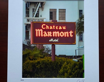 Chateau Marmont Neon Sign Photo Print | Signed & Numbered | 8x10 Matted to 11x14 | Hollywood Wall Art