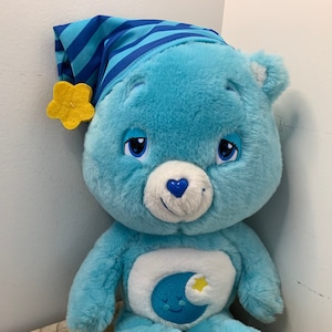 Blue 2007 Care Bear 14” Plush Toy “bedtime Bear” With Sleeping Cap