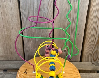 Unique Vintage Educo Wood Bead Maze Round Base Pink Purple Beads