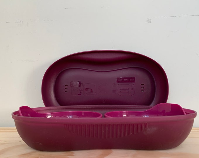 Tupperware Egg Cooker Purple Breakfast Maker 6996B4, Lid 7352B2, and 2 Egg Cups 7953A1