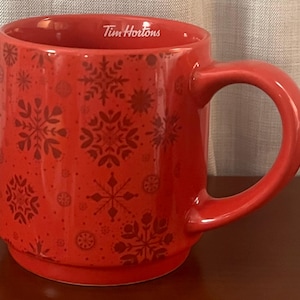 Tim Hortons Coffee Mug Red with Snowflakes Canadian Gifts Holiday Christmas Mugs