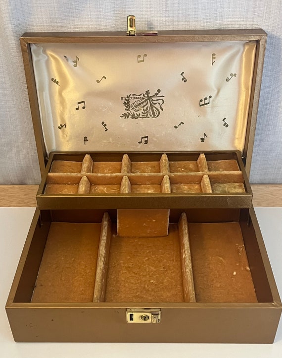 Vintage Mele Jewelry Box With Gold Satin Velvet Interior Brahms