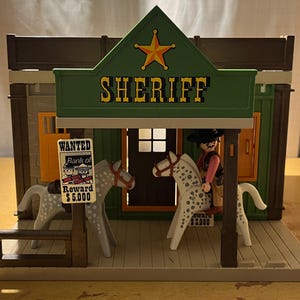Vintage 1994 Playmobil 3786 Sheriff Büro Wilder Westen Bau Set mit Wandausbruch Altes West Jail Western Town Spielzeug